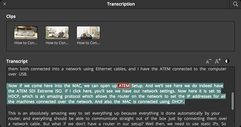 Blackmagic resolve speechtotext