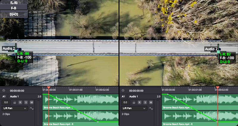 Blackmagic resolve19 audio panning