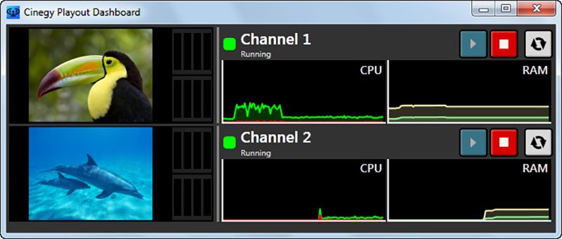 Cinegy Playout 10 engine dashboard