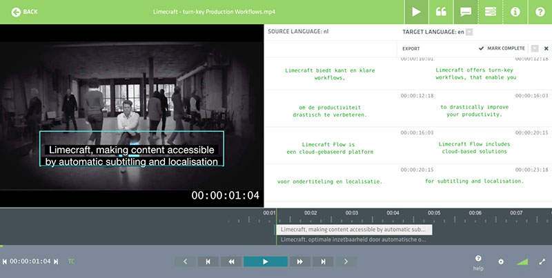 Limecraft automated subtitle localisation