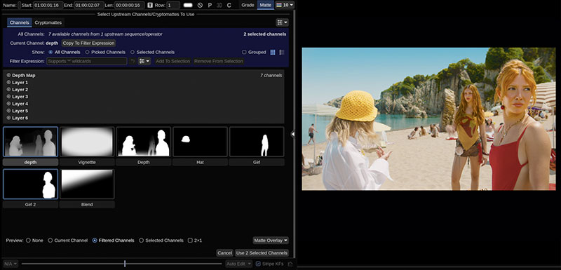 Baselight 7 Matte channel selection