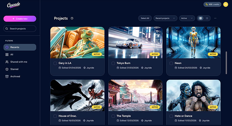 Cascade Studio UI Project Dashboard