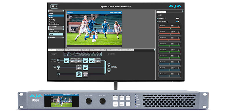 AJA FS8 12G-SDI/ST 2110 Processor Delivers Consistent Video from Mixed Sources Aja FS8 w UI Monitor