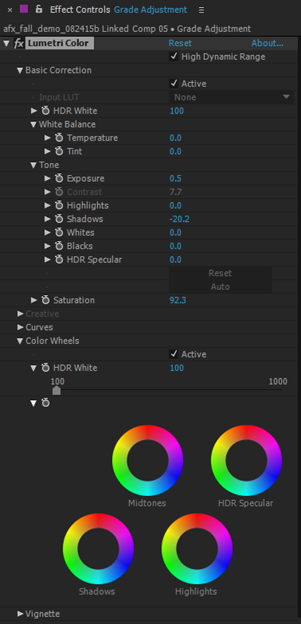 Adobe Lumetri effect After Effects