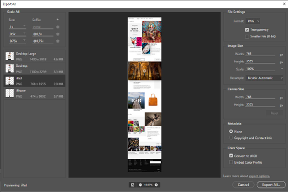 Adobe Export colour profiles