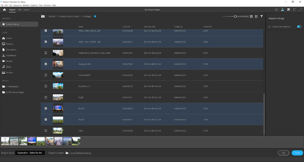 Adobe PremierePro Import List View1