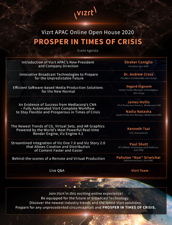 Vizrt APAC Online Open House 2020 Agenda Public Session