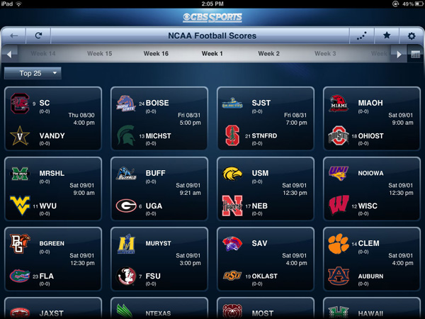 Testronic collegefootball apps